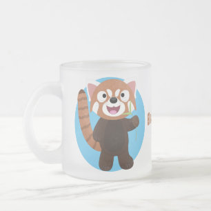 Cute red panda cartoon illustration frosted glass coffee mug