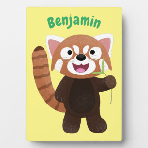 Cute red panda cartoon illustration plaque