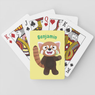 Cute red panda cartoon illustration playing cards