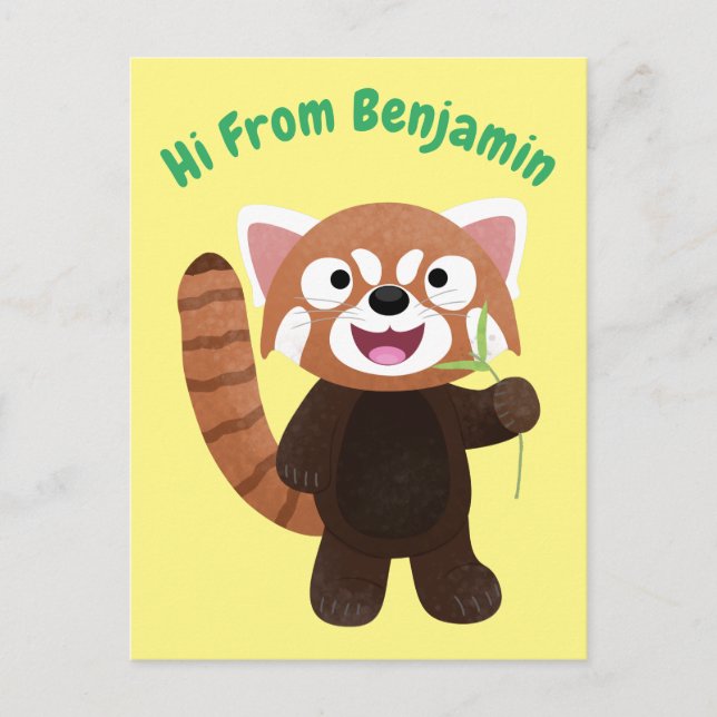 Cute red panda cartoon illustration postcard (Front)
