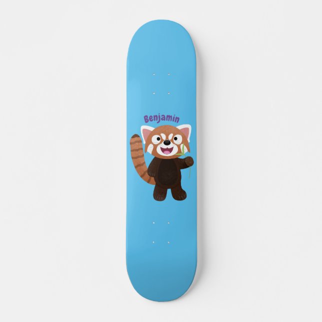 Cute red panda cartoon illustration skateboard (Front)