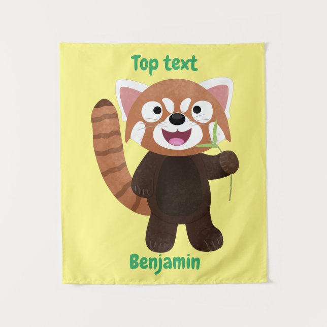 Cute red panda cartoon illustration  tapestry (Front)