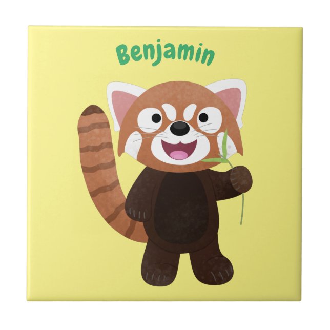 Cute red panda cartoon illustration tile (Front)