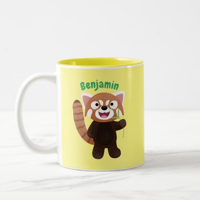 Cute red panda cartoon illustration Two-Tone coffee mug (Left)