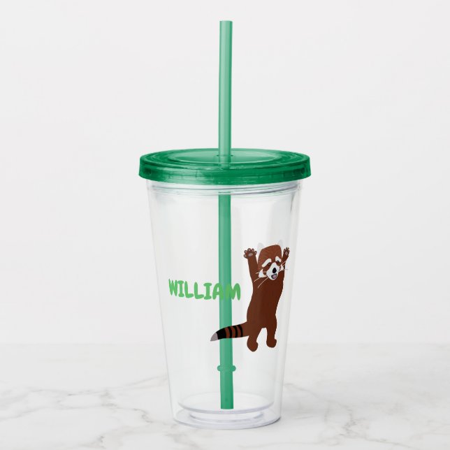 Cute Red Panda Custom Message Personalised Acrylic Tumbler (Front)