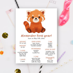 Cute Red Panda First Birthday Milestone Birthday Poster