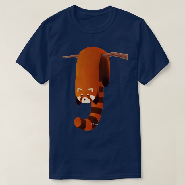 Cute Red Panda hanging on the tree Laundry red pan T-Shirt (Design Front)