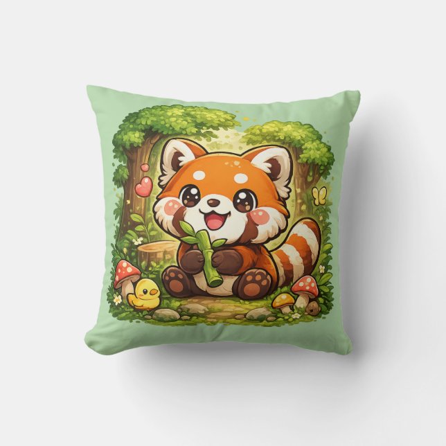 Cute Red Panda Kawaii Cushion Pillow (Front)