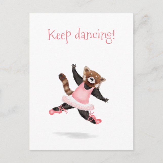 Cute red panda 'keep dancing' postcard (Front)