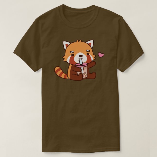 Cute Red Panda Loves Bubble Tea T-Shirt (Design Front)