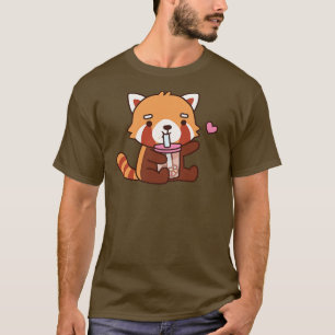 Cute Red Panda Loves Bubble Tea T-Shirt