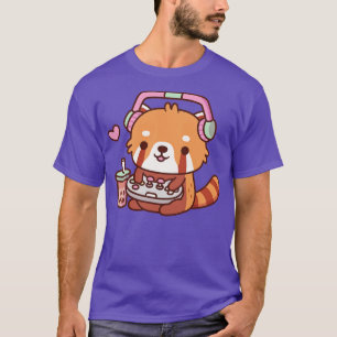 Cute Red Panda Loves Playing Video Games T-Shirt
