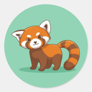 Cute Red Panda on Green Classic Round Sticker
