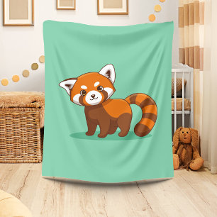 Cute Red Panda on Green Fleece Blanket