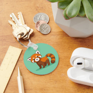 Cute Red Panda on Green Key Ring