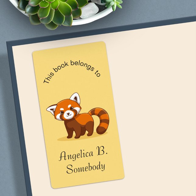 Cute Red Panda on Yellow Bookplate (Creator Uploaded)