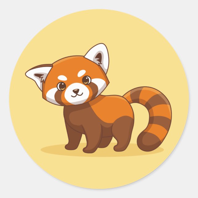 Cute Red Panda on Yellow Classic Round Sticker (Front)