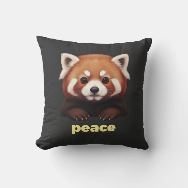 Cute Red Panda "Peace" Illustration for Kids & Nur Cushion (Front)