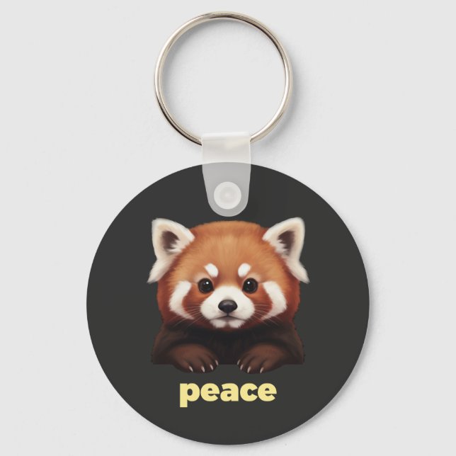 Cute Red Panda "Peace" Illustration for Kids & Nur Key Ring (Front)