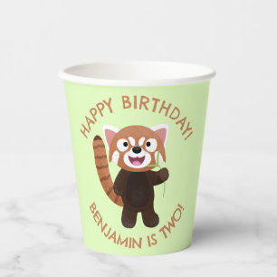 Cute red panda personalised cartoon birthday paper cups