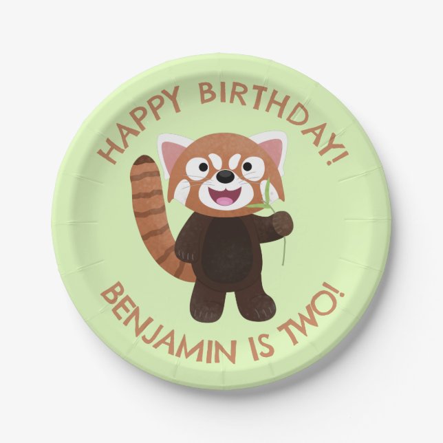 Cute red panda personalised cartoon birthday paper plate (Front)