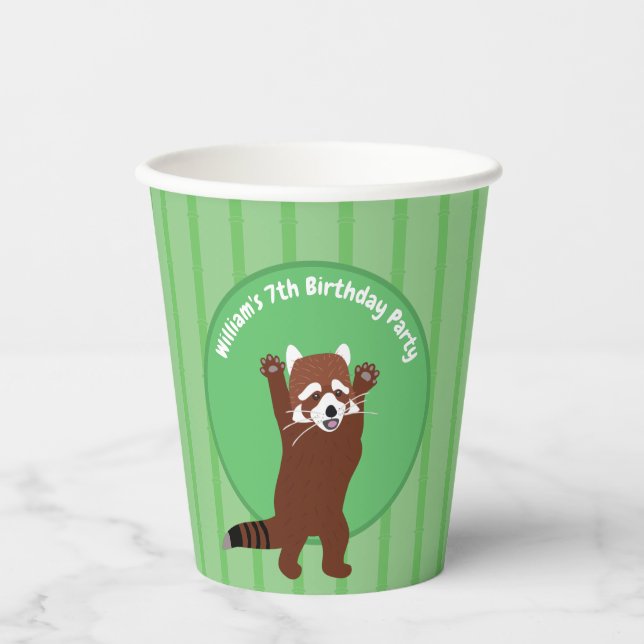 Cute Red Panda Personalised Custom Birthday Paper Cups (Front)