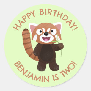Cute red panda personalized cartoon birthday classic round sticker