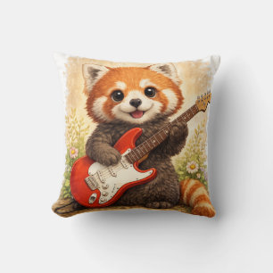 Cute Red Panda Playing Guitar Kawaii Animal Musici Cushion