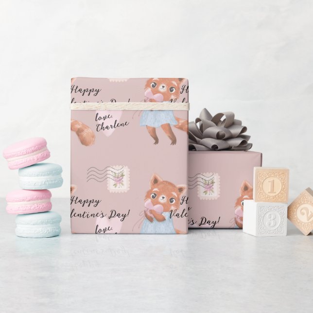 Cute Red Panda Postal Letter Valentine's Day Wrapping Paper (Baby Shower)
