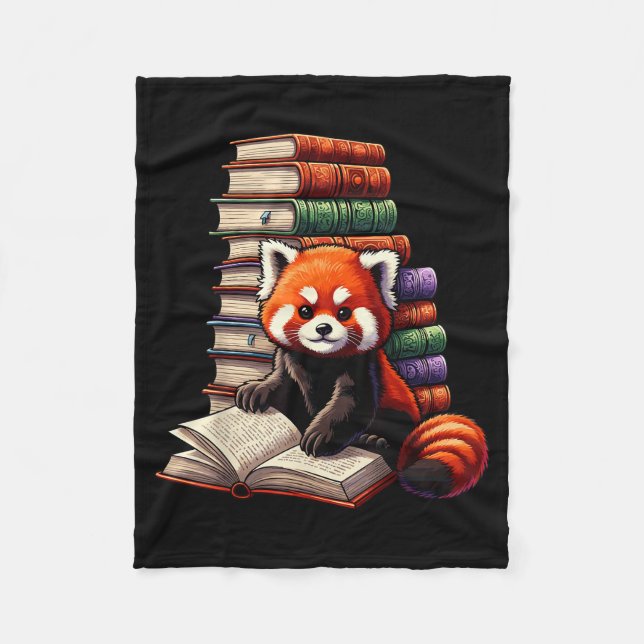 Cute Red Panda Reading Book Animal Bookworm  Fleece Blanket (Front)