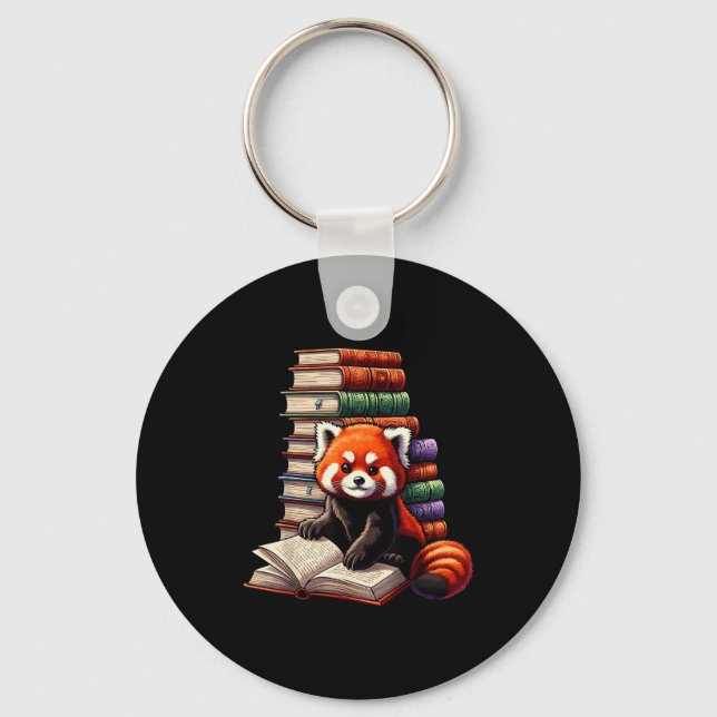 Cute Red Panda Reading Book Animal Bookworm  Key Ring (Front)