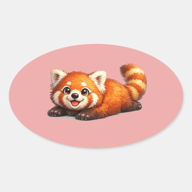 Cute Red Panda Relaxing Kawaii Animal Design Oval Sticker (Front)