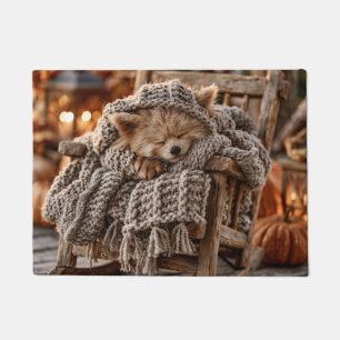 Cute Red Panda Sleeping in Miniature Rocking Chair Doormat