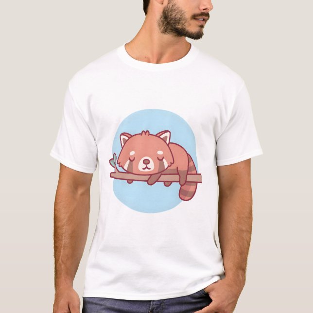 Cute Red Panda Sleeping On Tree Branch T-Shirt (Front)