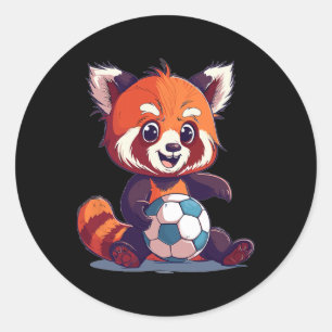 Cute Red Panda Soccer  Classic Round Sticker