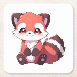 cute red panda square paper coaster