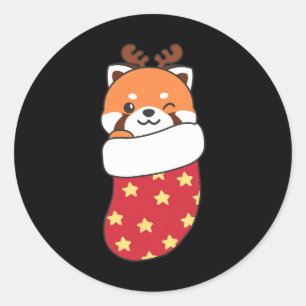 Cute Red Pandas In Christmas Stockings For Christm Classic Round Sticker