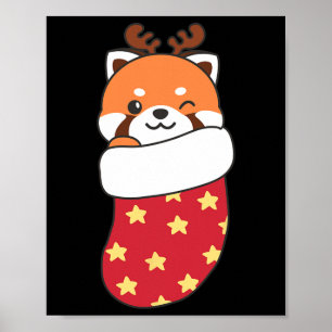 Cute Red Pandas In Christmas Stockings For Christm Poster