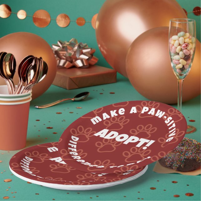 Cute Red Pawprints Make a Paw-sitive Difference! Paper Plate (Multi)