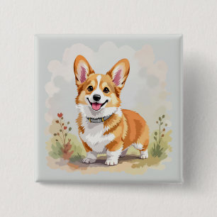 Cute Red Pembroke Welsh Corgi Dog 15 Cm Square Badge