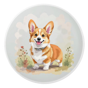 Cute Red Pembroke Welsh Corgi Dog Ceramic Knob