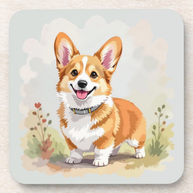 Cute Red Pembroke Welsh Corgi Dog Coaster (Front)