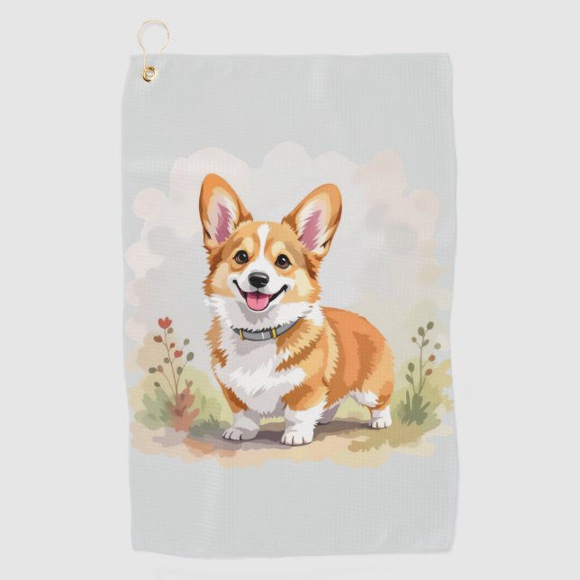 Cute Red Pembroke Welsh Corgi Dog Golf Towel (Front)