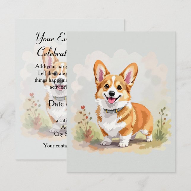 Cute Red Pembroke Welsh Corgi Dog Invitation (Front/Back)