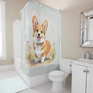 Cute Red Pembroke Welsh Corgi Dog Shower Curtain