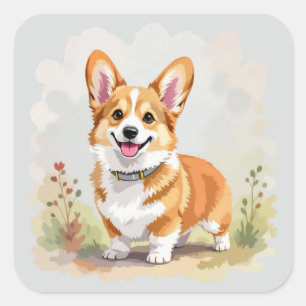 Cute Red Pembroke Welsh Corgi Dog Square Sticker