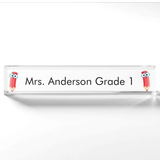 Cute Red Pencils Personalise Desk Name Plate (Front)