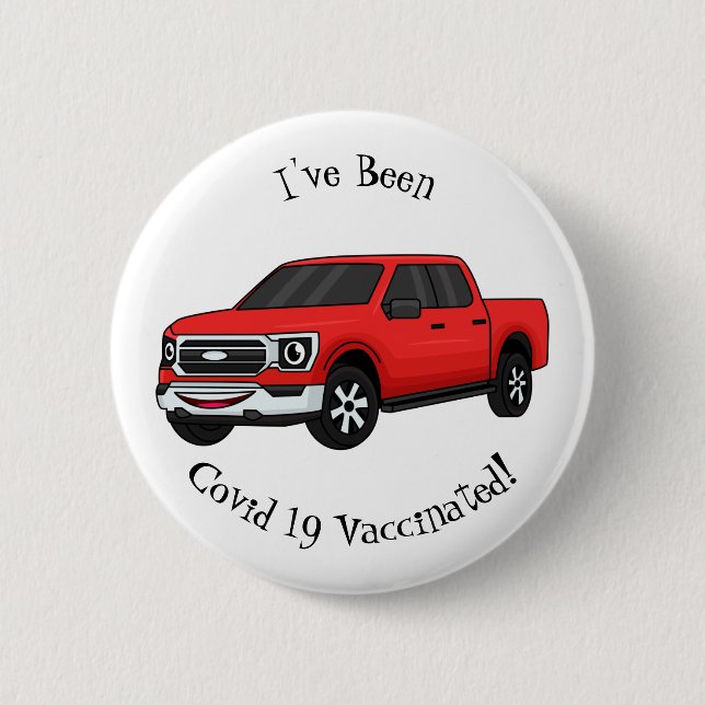 Cute red pickup truck cartoon illustration 6 cm round badge (Front)