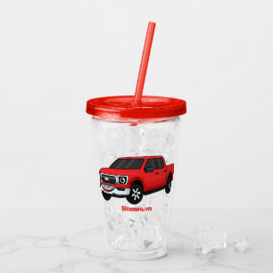 Cute red pickup truck cartoon illustration acrylic tumbler