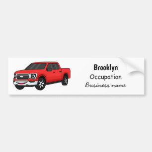 Cute red pickup truck cartoon illustration bumper sticker